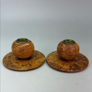 Pair of Vintage MCM Myrtlewood Candleholders
